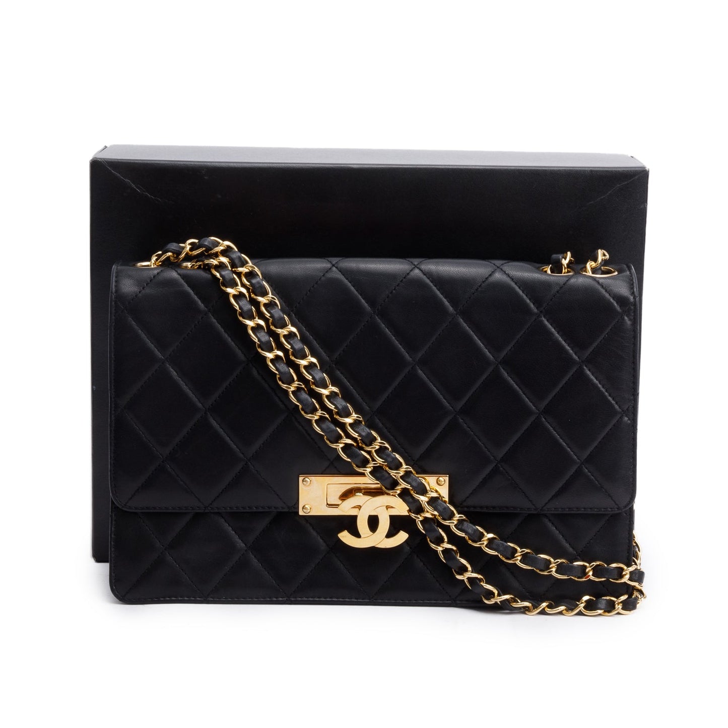Chanel Golden Class Flap Leather Lambskin Beige Travel Bag Authenticity Card
