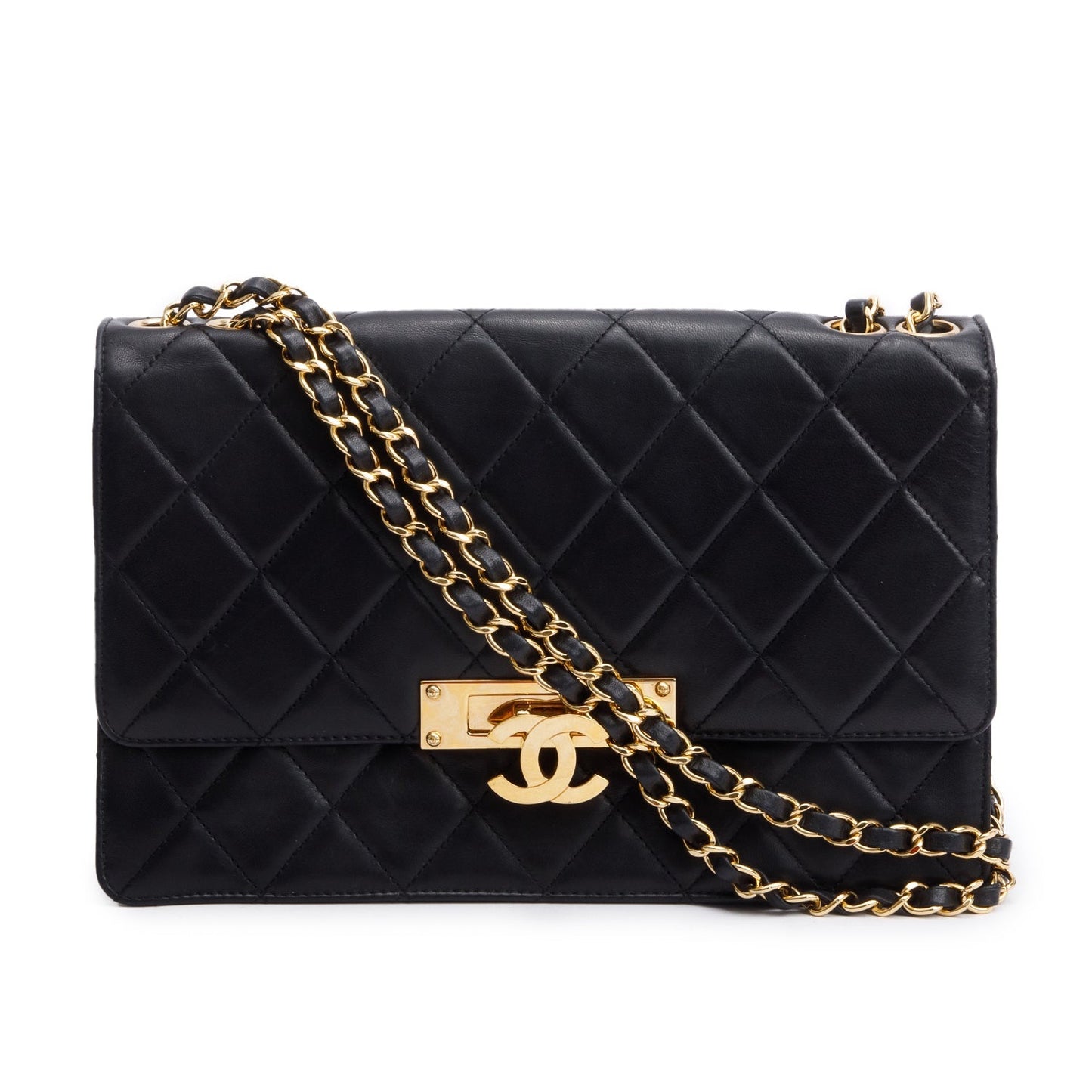 Chanel Golden Class Flap Leather Lambskin Beige Travel Bag Authenticity Card