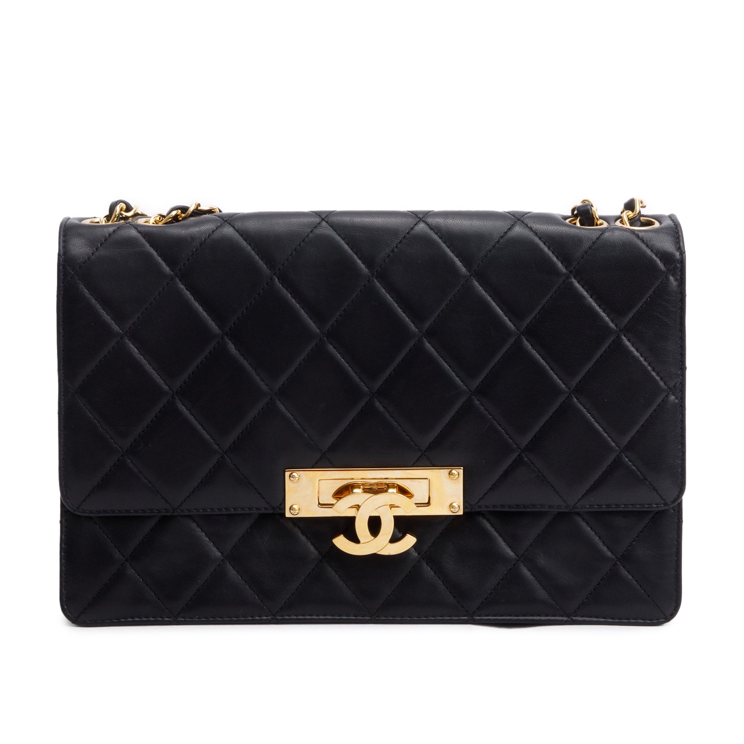 Chanel Golden Class Flap Leather Lambskin Beige Travel Bag Authenticity Card