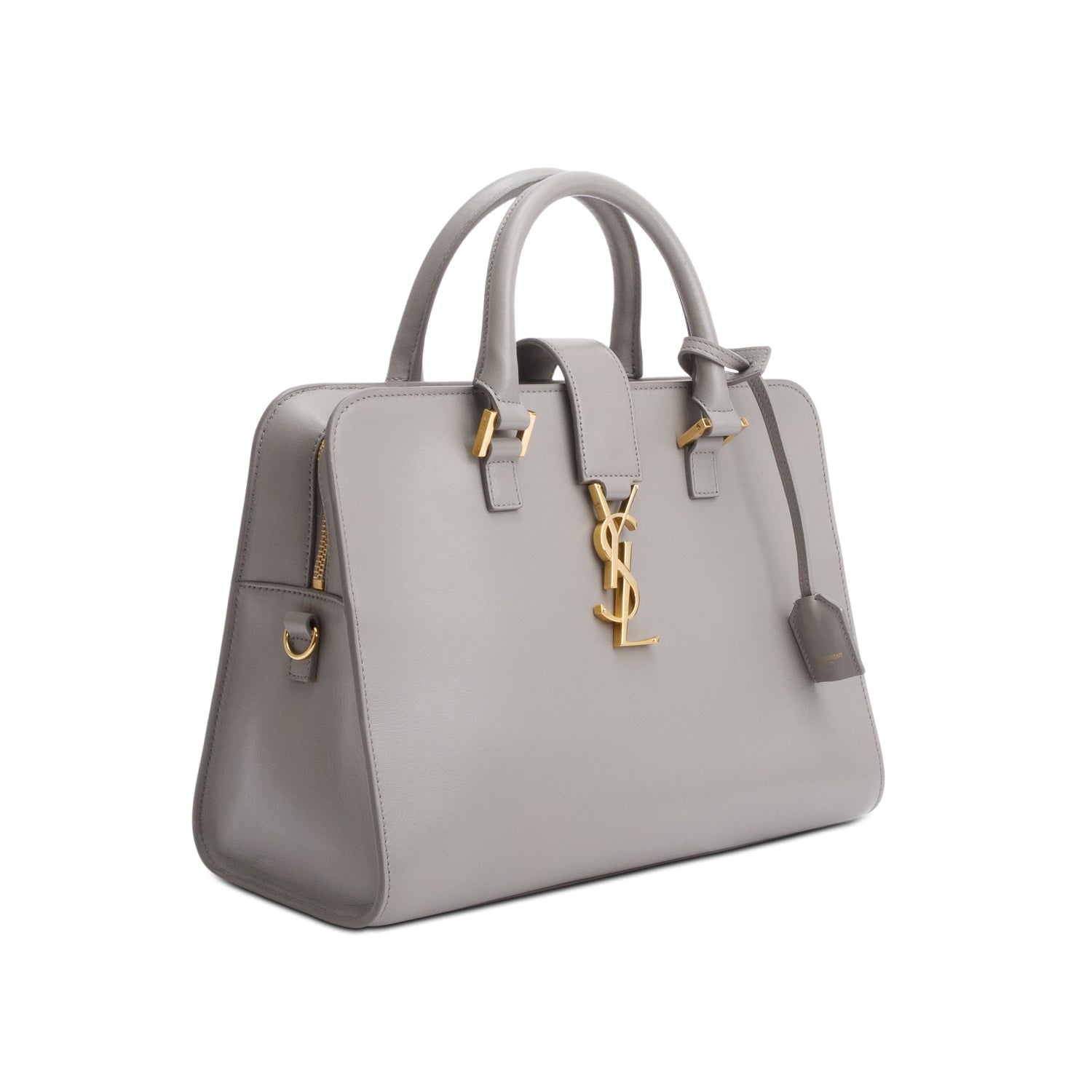 YSL Saint Laurent Grey Calfskin Cabas Tote Bag Leather Small