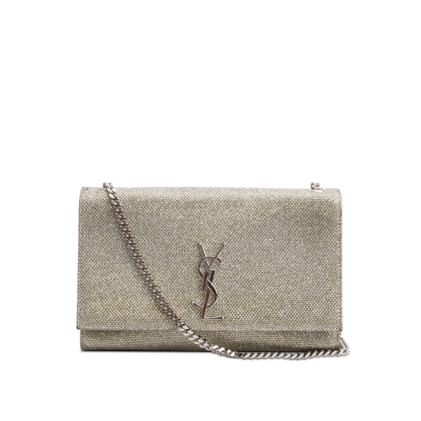 YSL Saint Laurent Metallic Grey Glitter Kate Bag Canvas Medium Travel Bag
