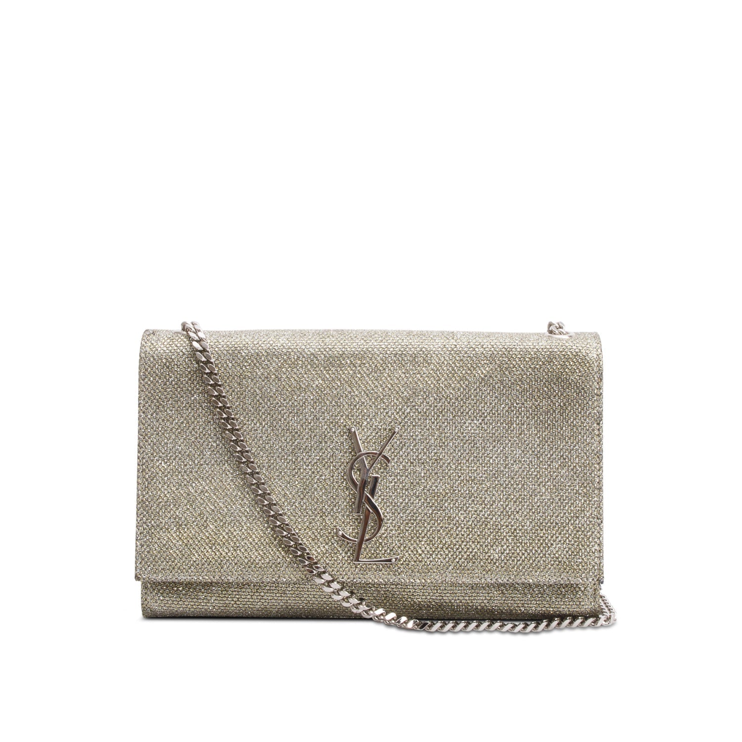 YSL Saint Laurent Metallic Grey Glitter Kate Bag Canvas Medium Travel Bag