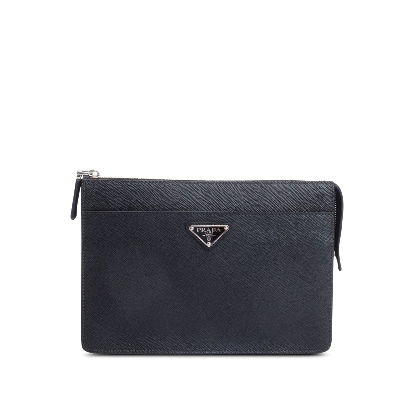 Prada Saffiano Pouch Handbag Leather Black Travel Bag Pouch Handbag