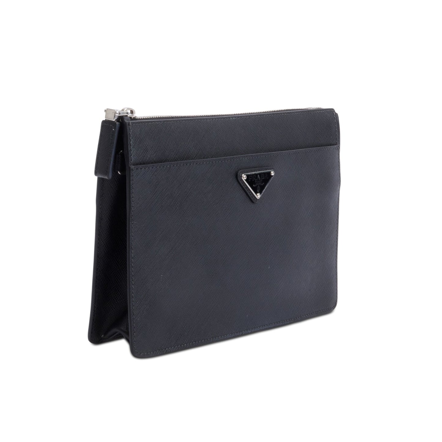 Prada Saffiano Pouch Handbag Leather Black Travel Bag Pouch Handbag