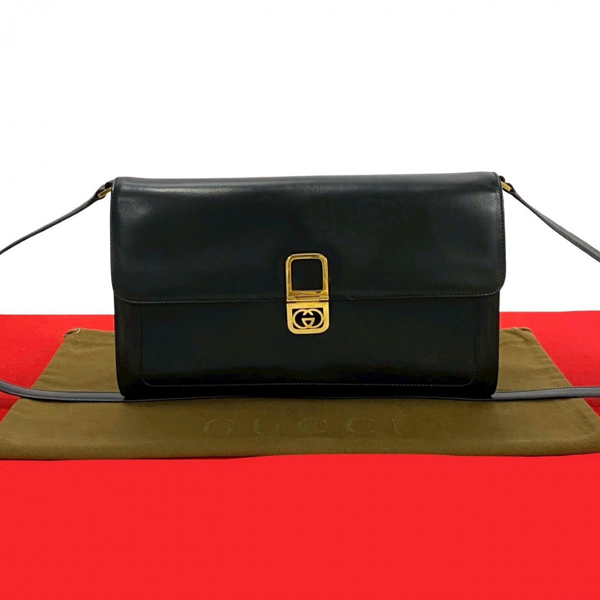 Gucci GG logoMetal Leather Black Shoulder Bag
