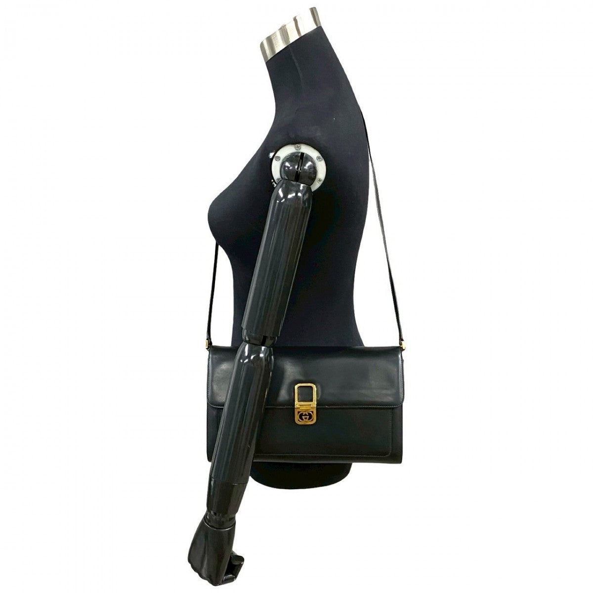 Gucci GG logoMetal Leather Black Shoulder Bag
