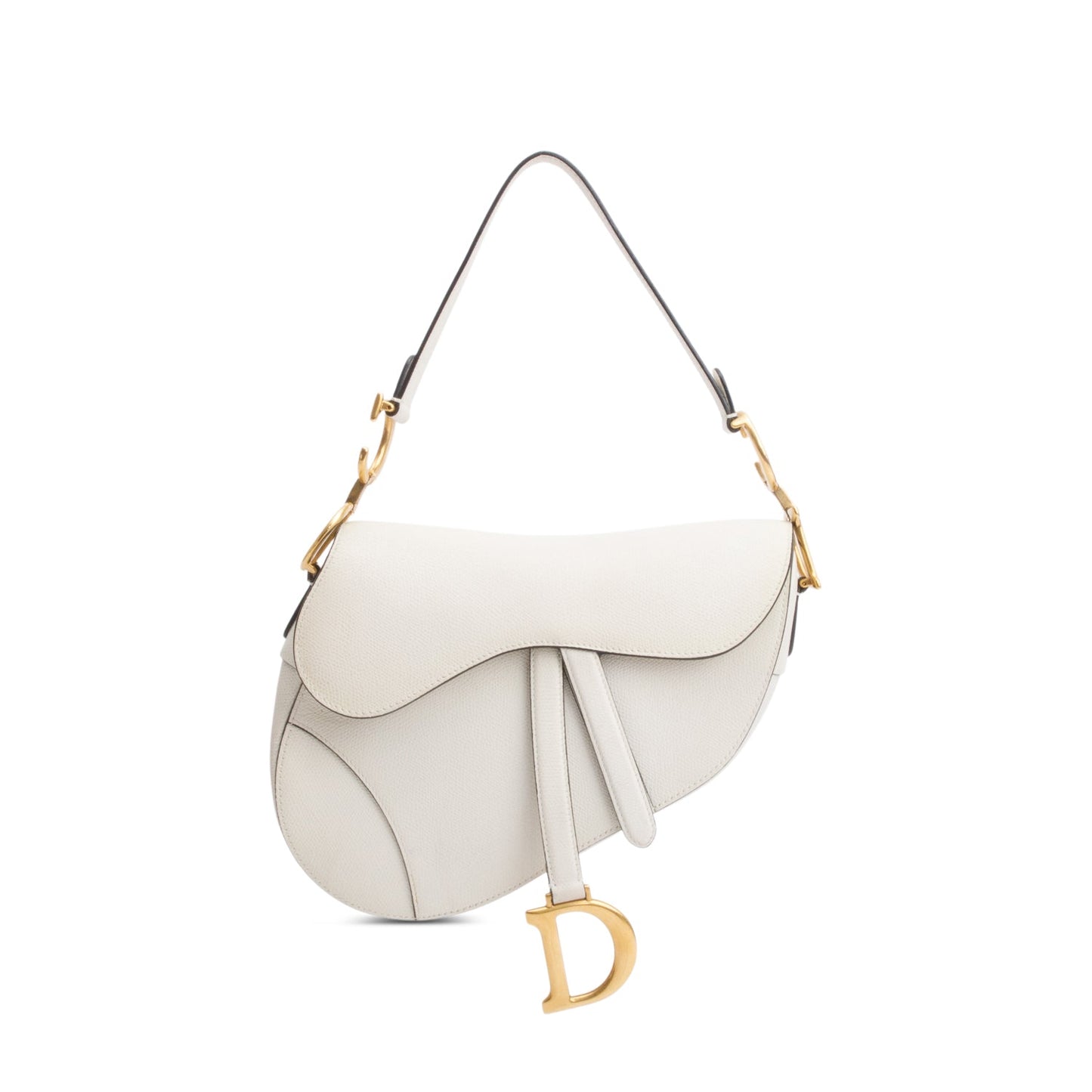 Dior Christian Grained Calfskin Saddle Bag Leather White Travel Bag Saddle Bag