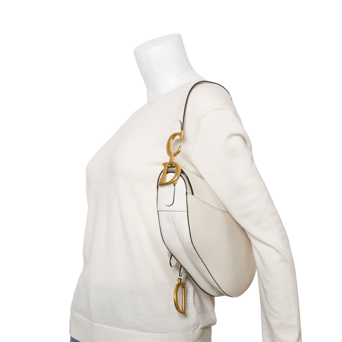 Dior Christian Grained Calfskin Saddle Bag Leather White Travel Bag Saddle Bag