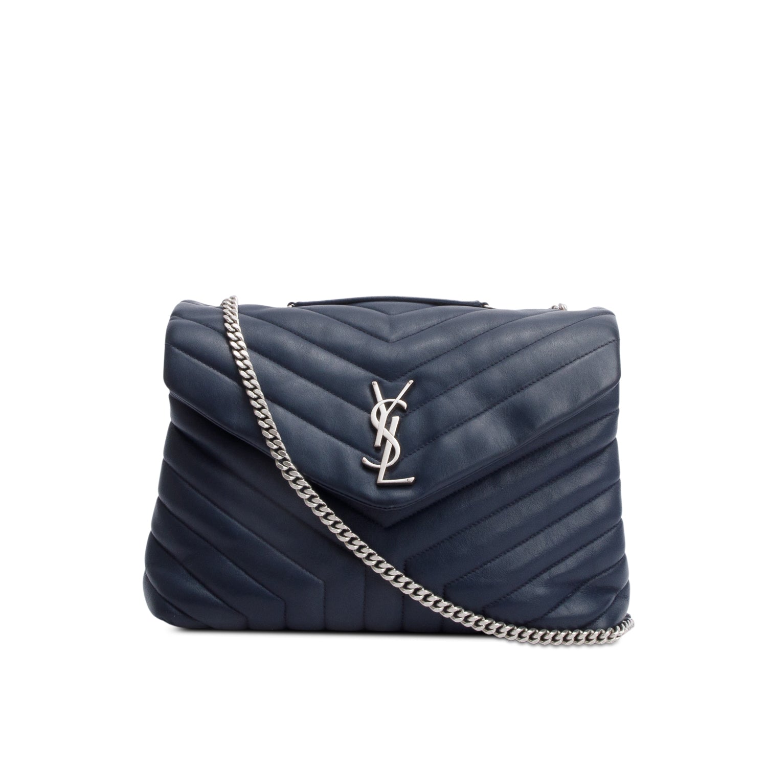 YSL Saint Laurent Navy Medium Loulou Shoulder Bag Leather Quilted