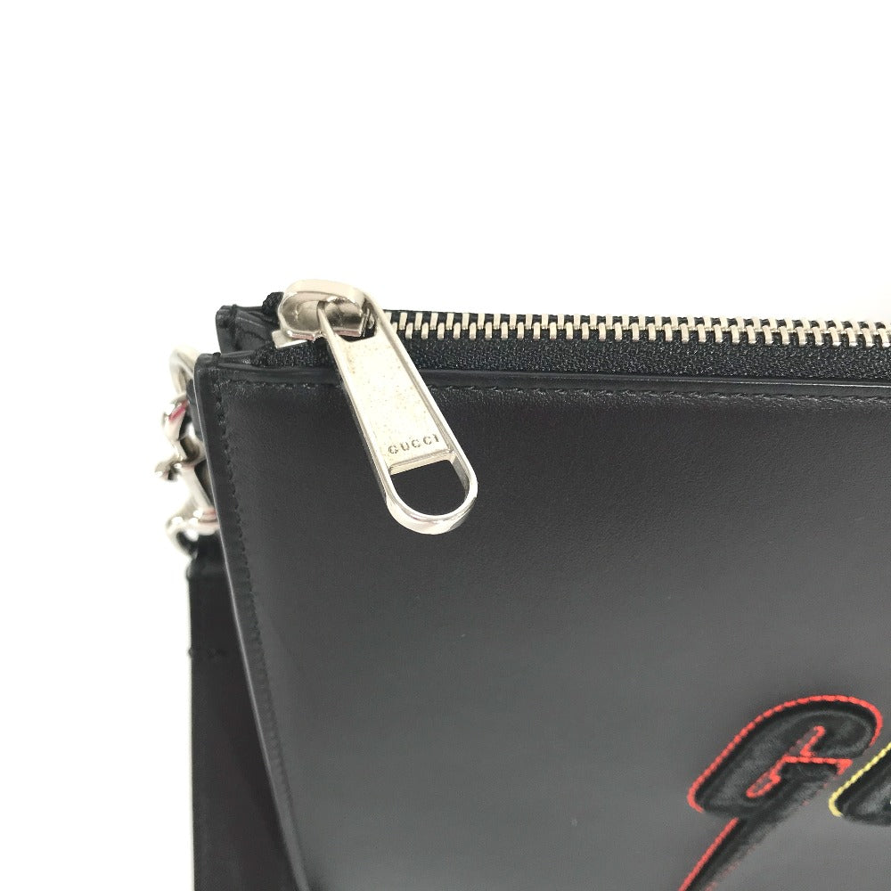 Gucci pouch Braid embroidery unisex Leather Black Logo Clutch Bag