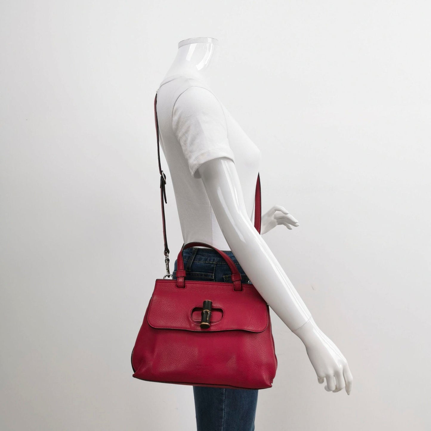 Gucci Bamboo Daily Leather Pink Small Top Handle Travel Bag