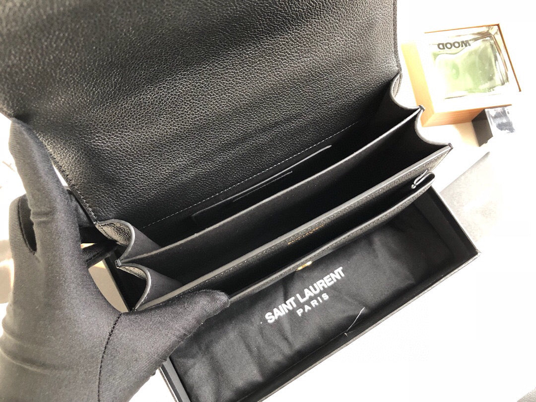YSL Saint Laurent Sunset 8in 22cm Black Medium Chain Handbag