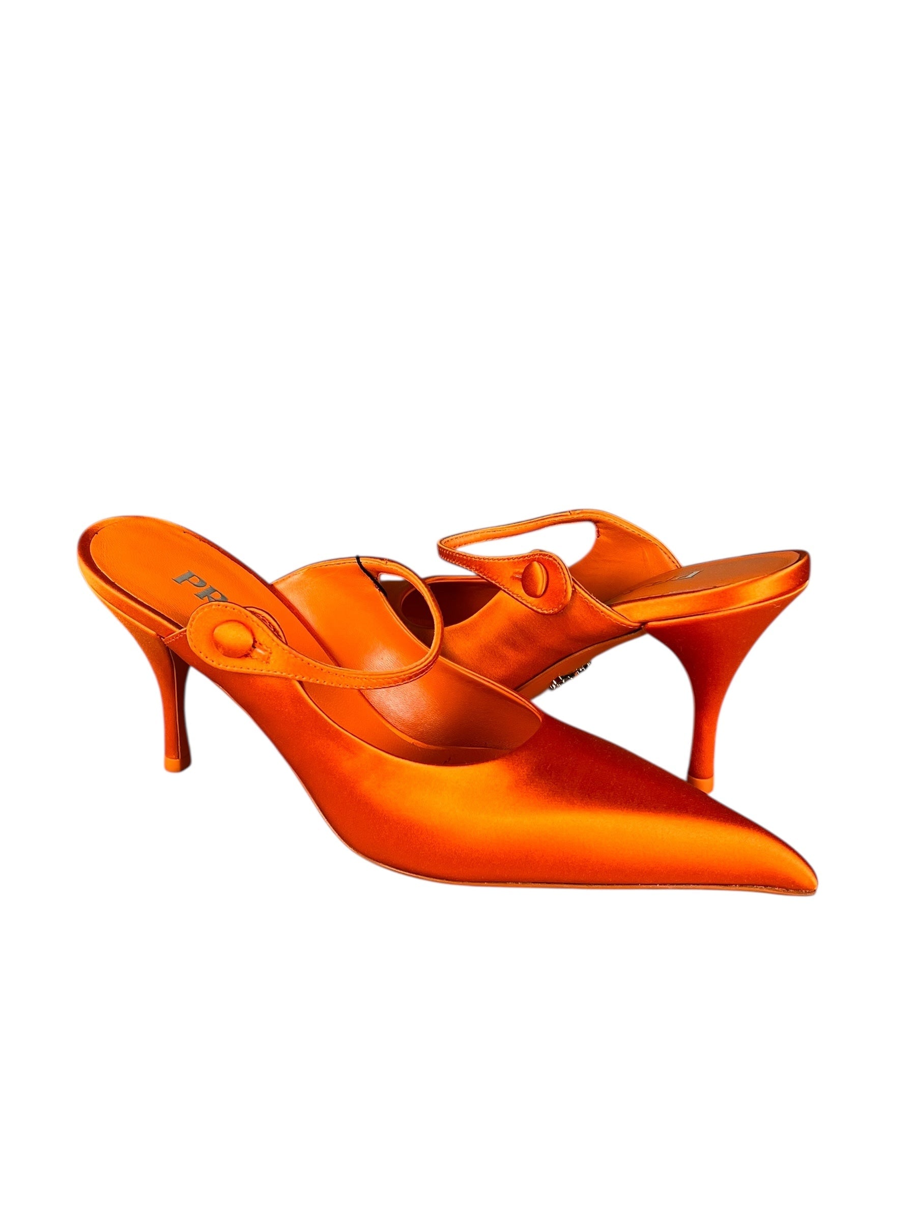 Prada Shoe Heel Mules Satin Orange Shoes