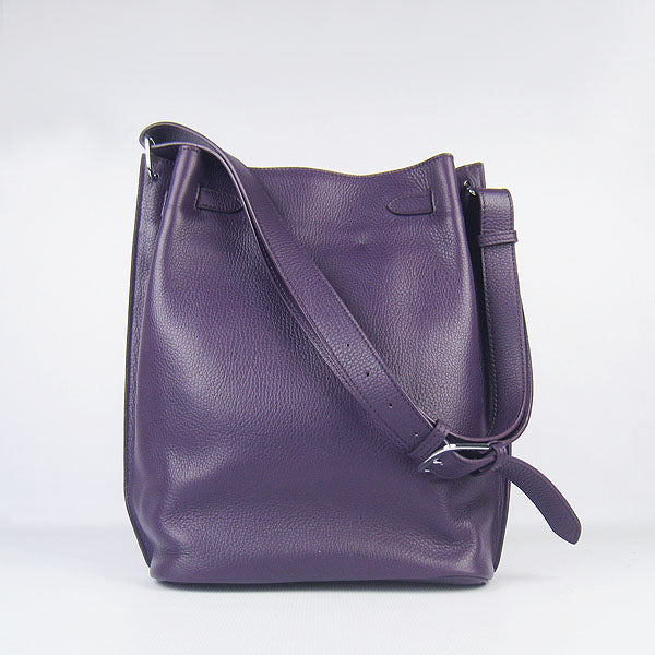 Hermes Luxury Nappa Shoulder Bag Purple Leather Silver