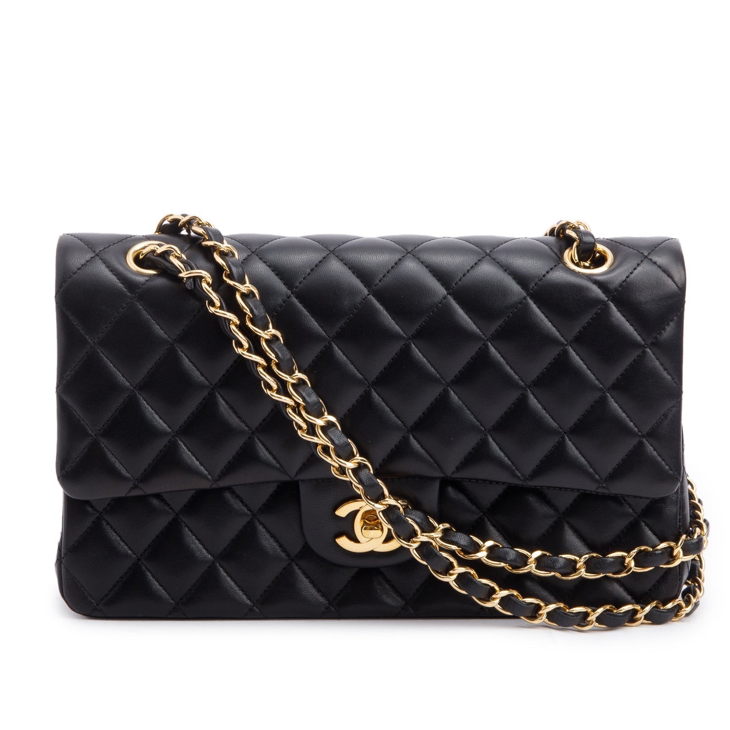 Chanel Quilted Classic Double Flap Leather Lambskin Black Travel Bag 6