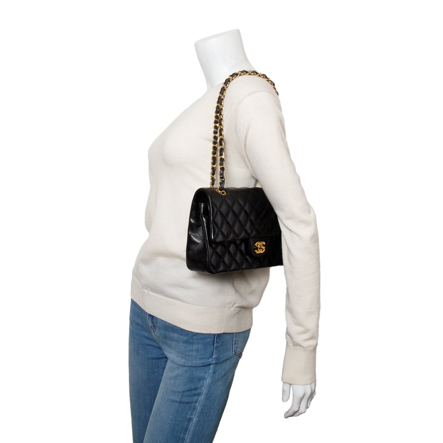Chanel Quilted Classic Double Flap Leather Lambskin Black Travel Bag 6
