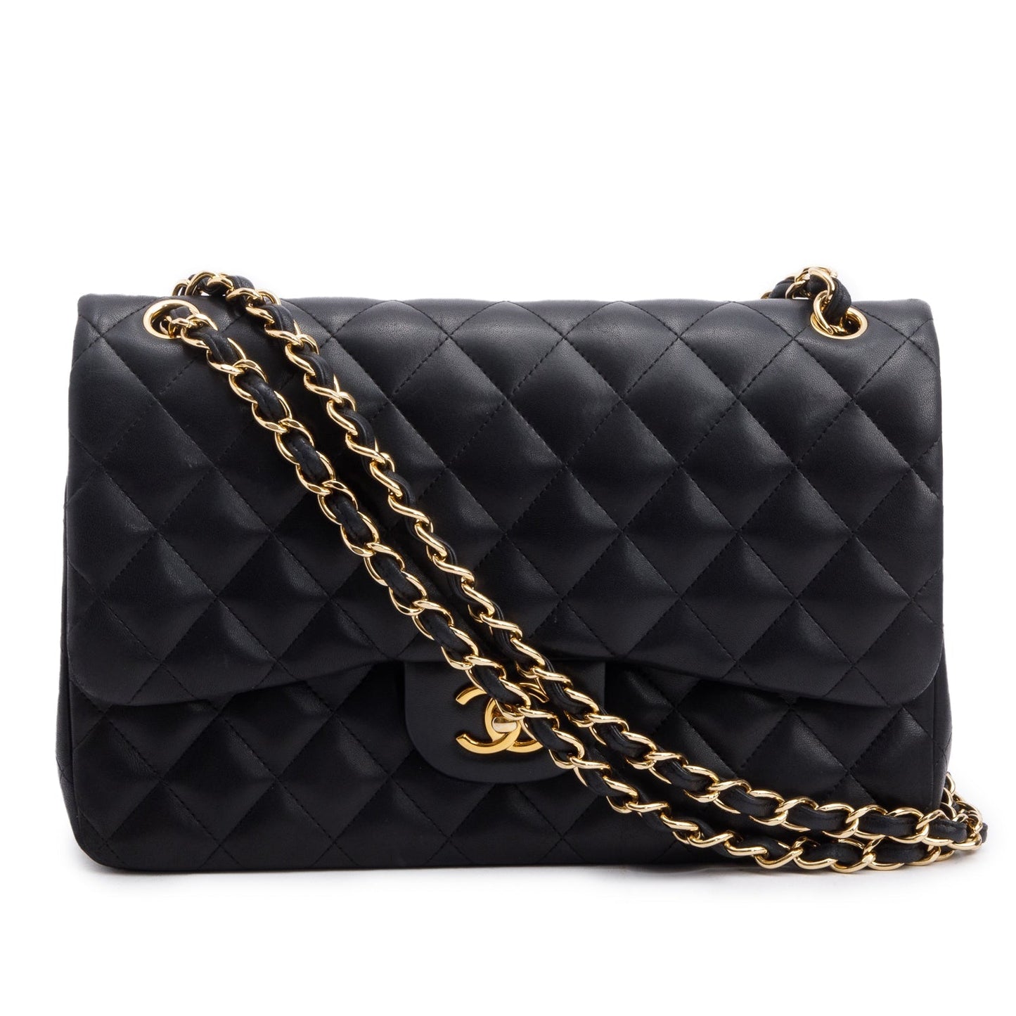 Chanel Quilted Classic Jumbo Double Flap Leather Lambskin Black Travel Bag 4