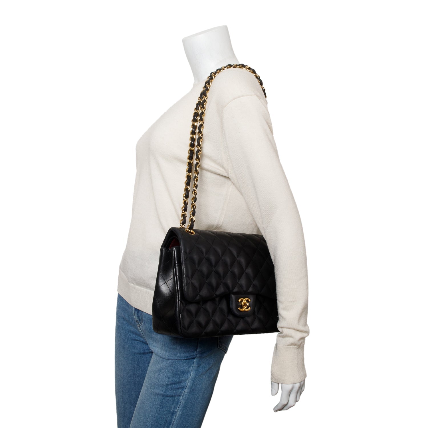 Chanel Quilted Classic Jumbo Double Flap Leather Lambskin Black Travel Bag 4