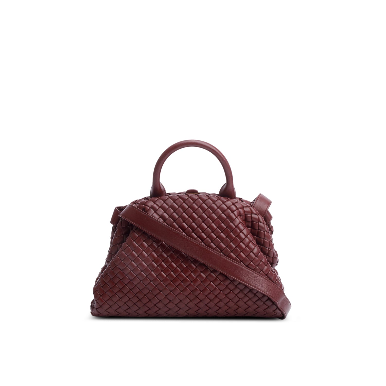 Bottega Veneta Burgundy Intrecciato Top Handle Bag Small Travel Bag