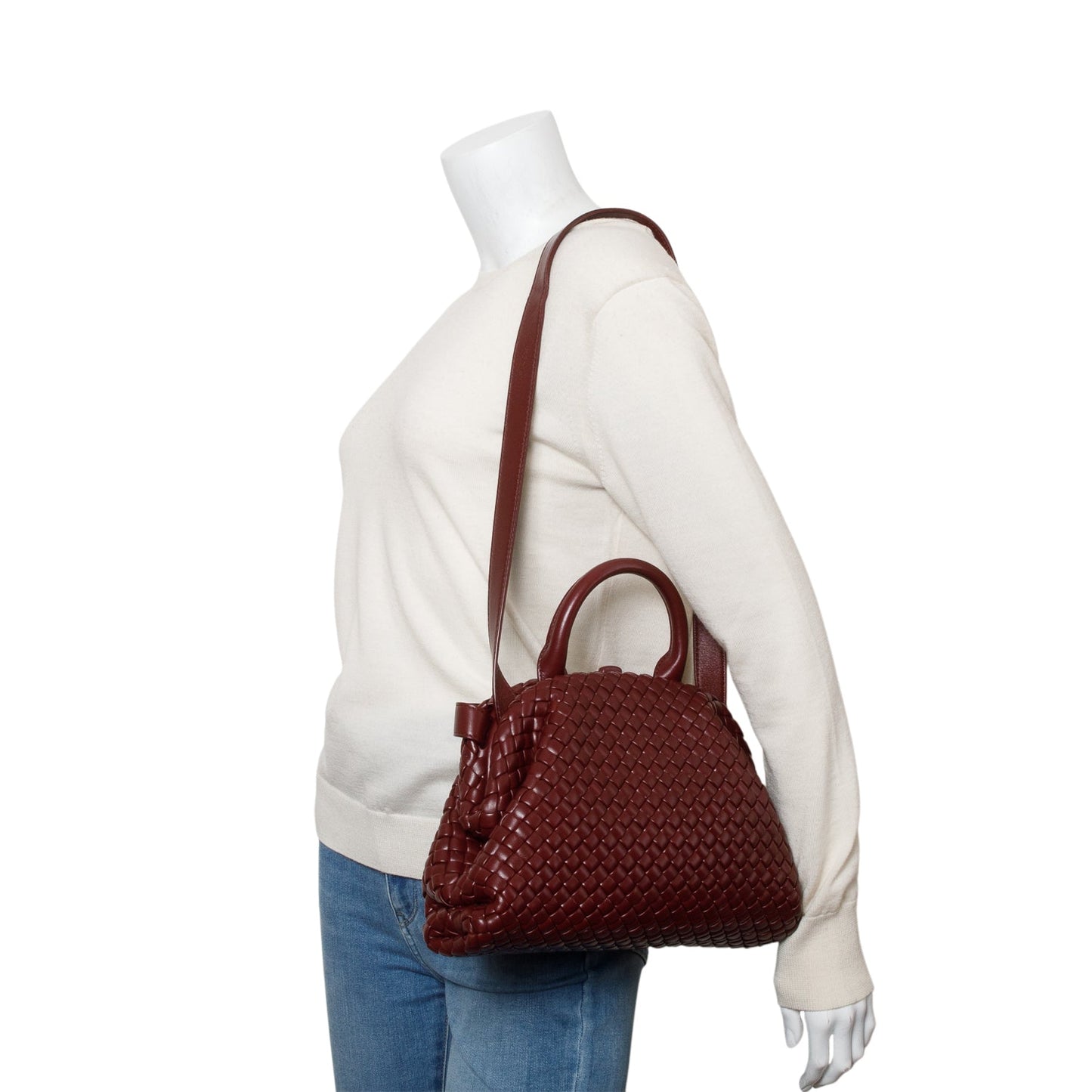 Bottega Veneta Burgundy Intrecciato Top Handle Bag Small Travel Bag