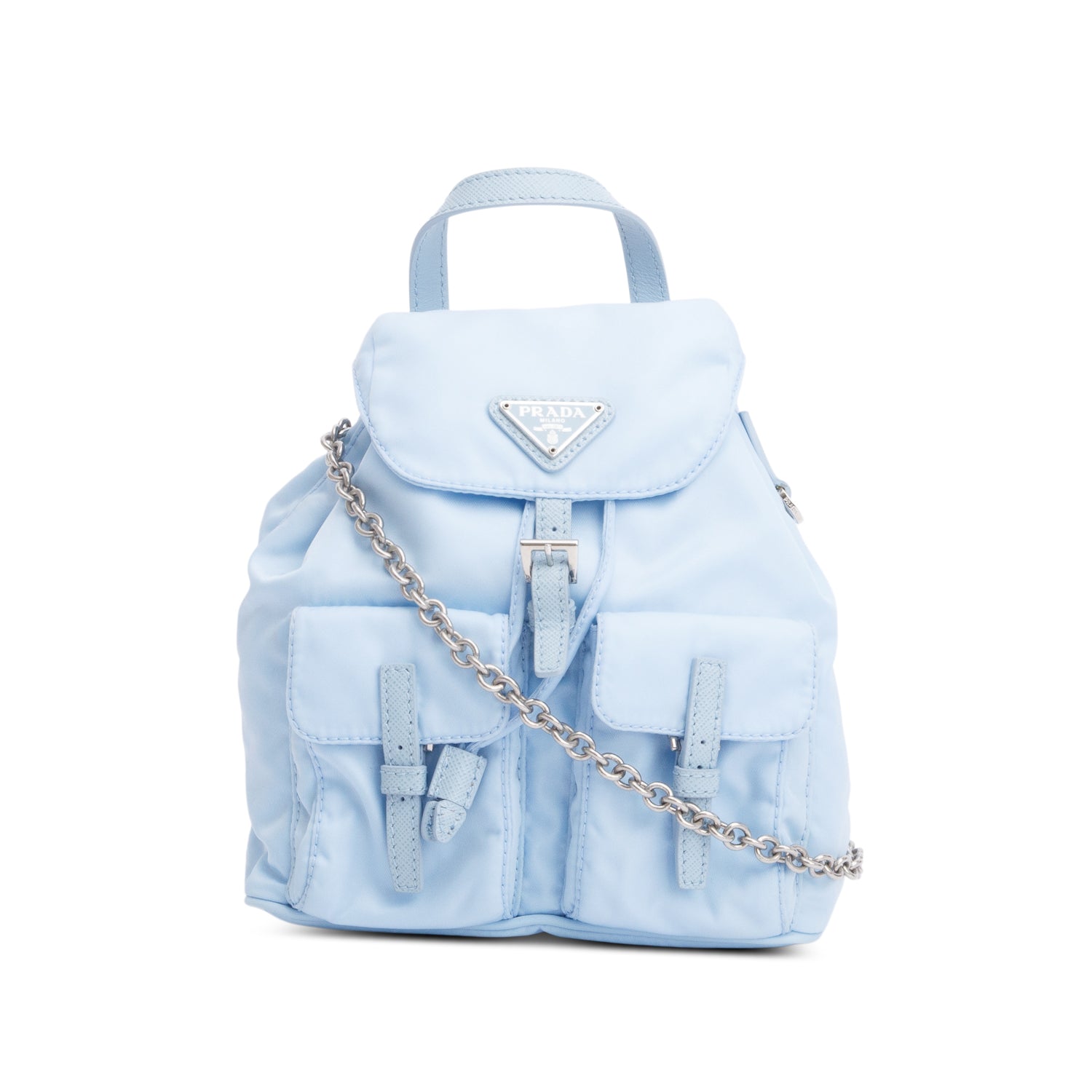 Prada Tessuto & Saffiano Mini Double Pocket Chain Leather Nylon Shoulder Bag Shoulder Bag