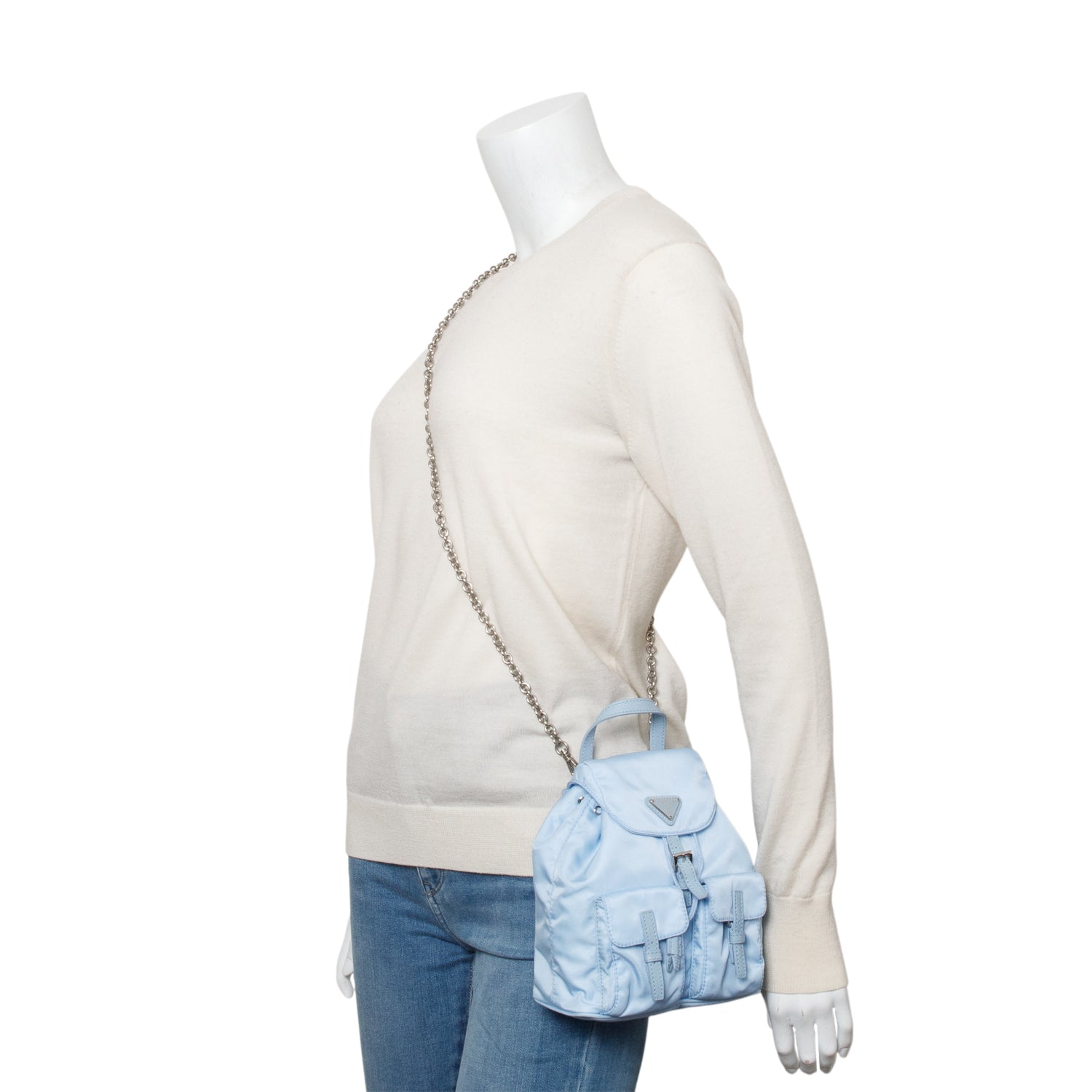 Prada Tessuto & Saffiano Mini Double Pocket Chain Leather Nylon Shoulder Bag Shoulder Bag