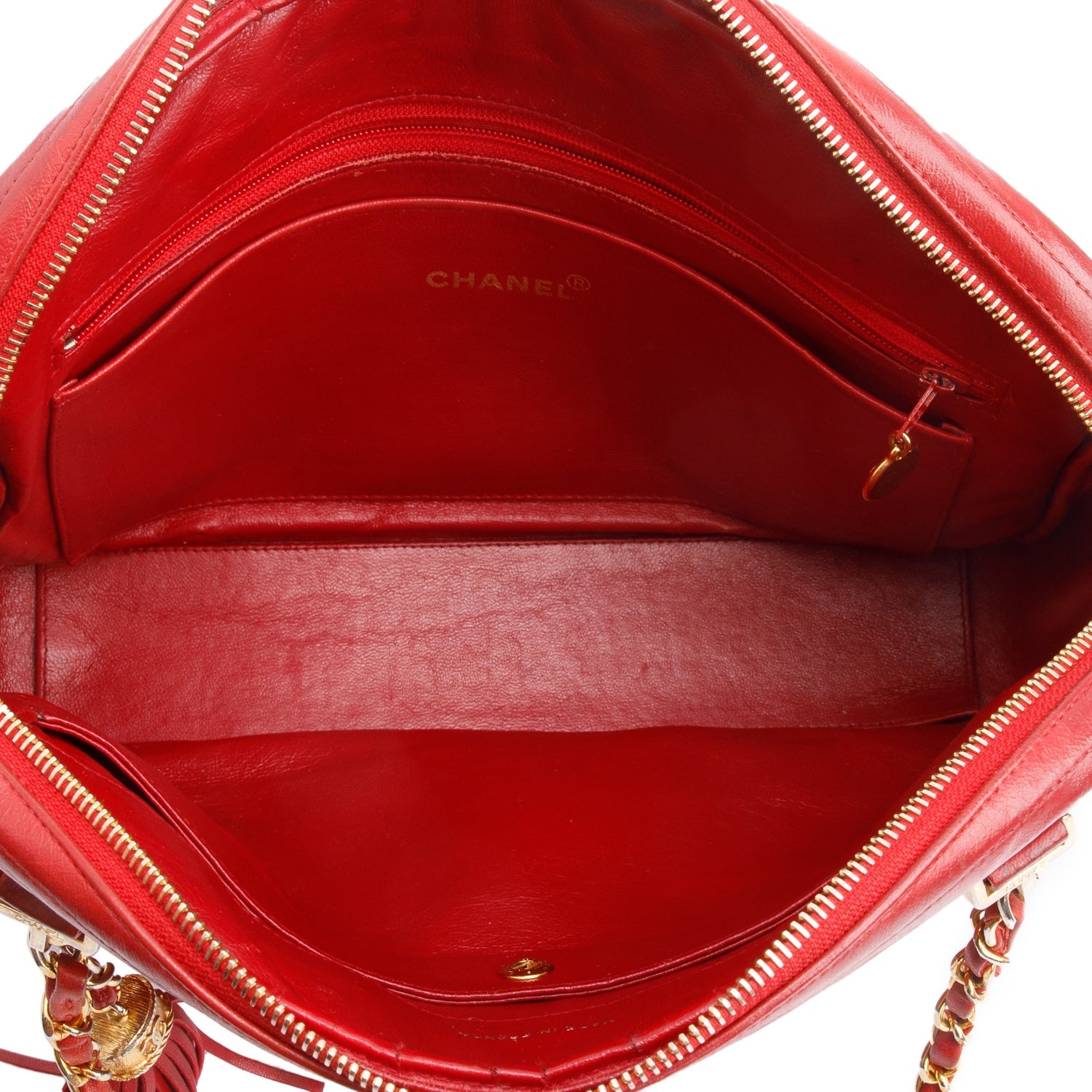 Chanel Quilted Tassel Camera Leather Lambskin Red Travel Bag