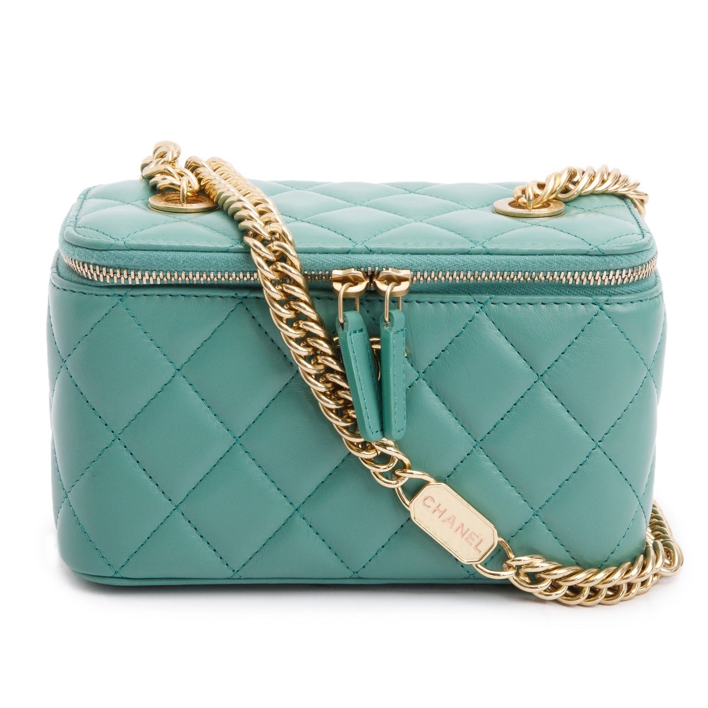 Chanel Quilted Vanity Leather Lambskin Green Travel Bag
