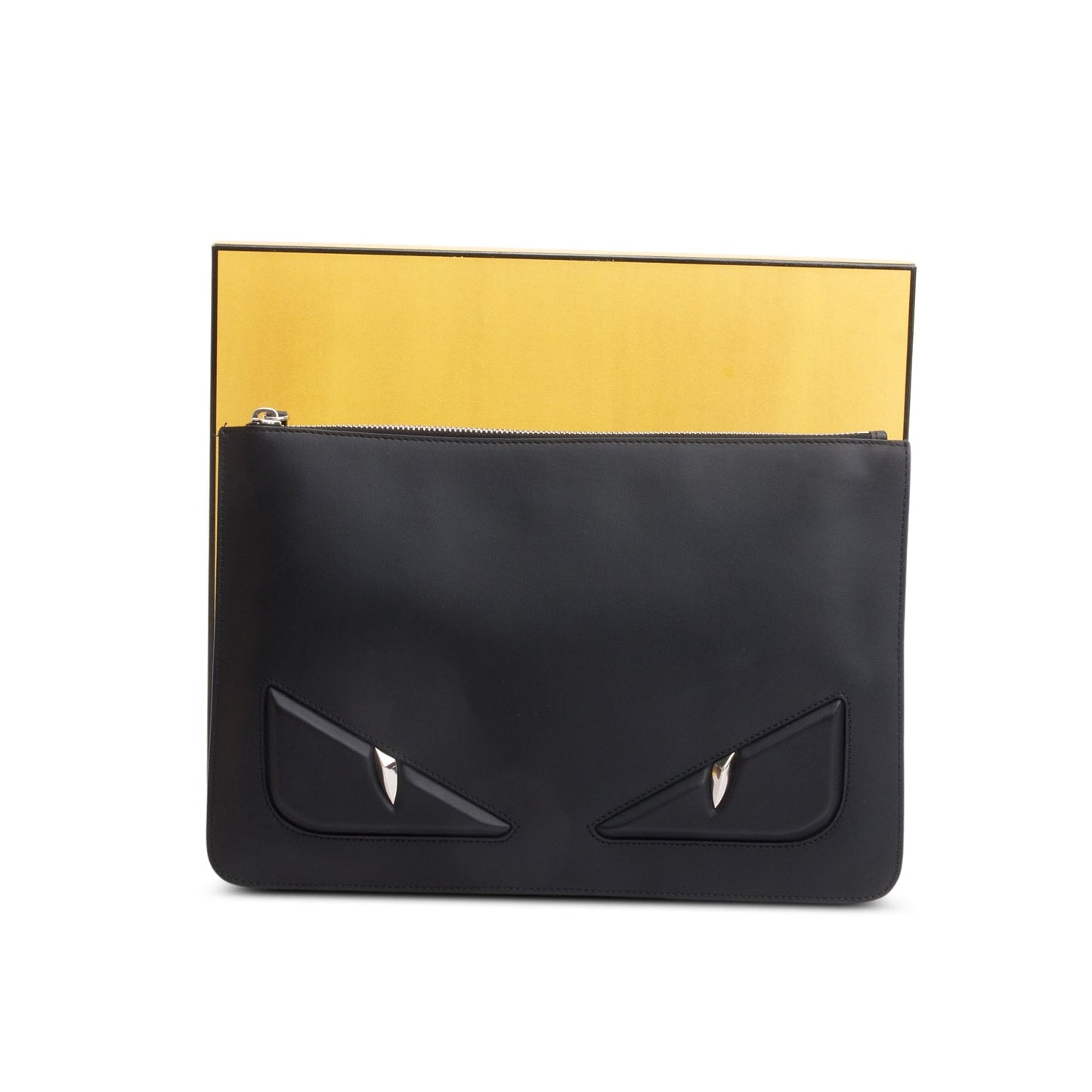 Fendi Calfskin Monster Eye Zip Clutch Leather Black Clutch Bag