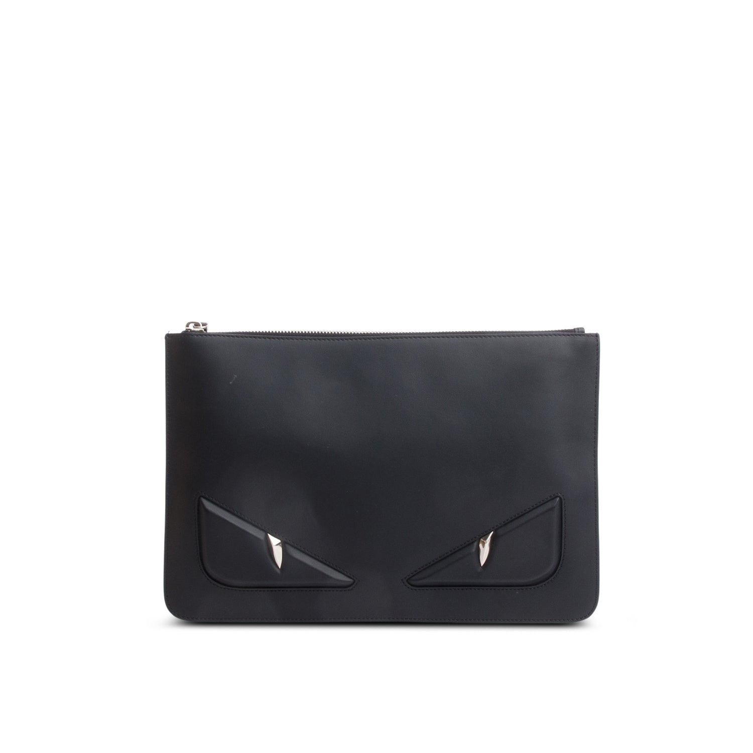 Fendi Calfskin Monster Eye Zip Clutch Leather Black Clutch Bag