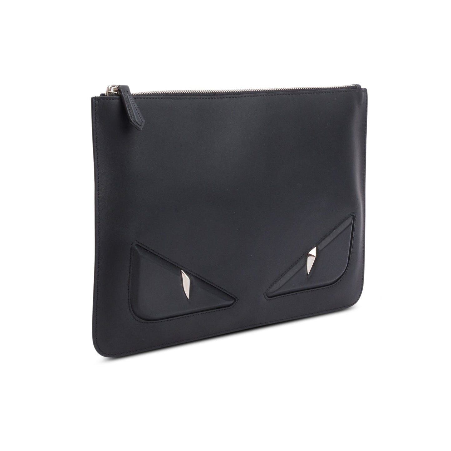 Fendi Calfskin Monster Eye Zip Clutch Leather Black Clutch Bag