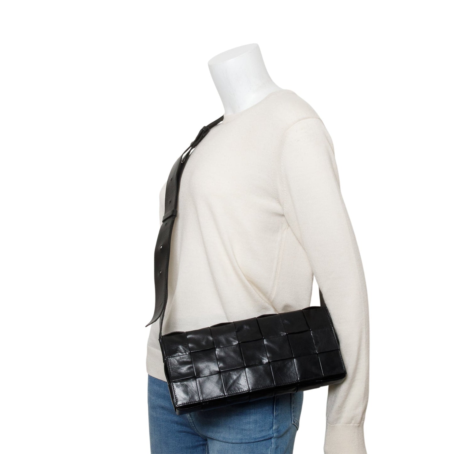 Bottega Veneta Paper Intrecciato The Stretch Cassette Bag Black Travel Bag