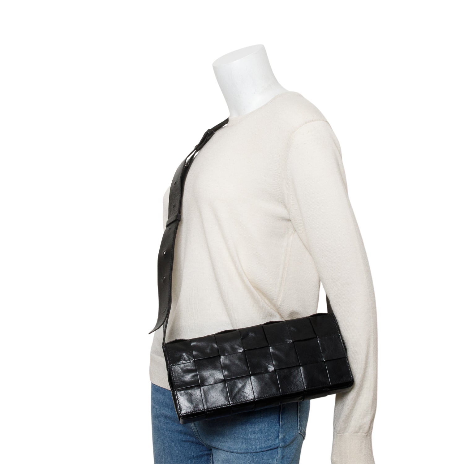 Bottega Veneta Paper Intrecciato The Stretch Cassette Bag Black Travel Bag
