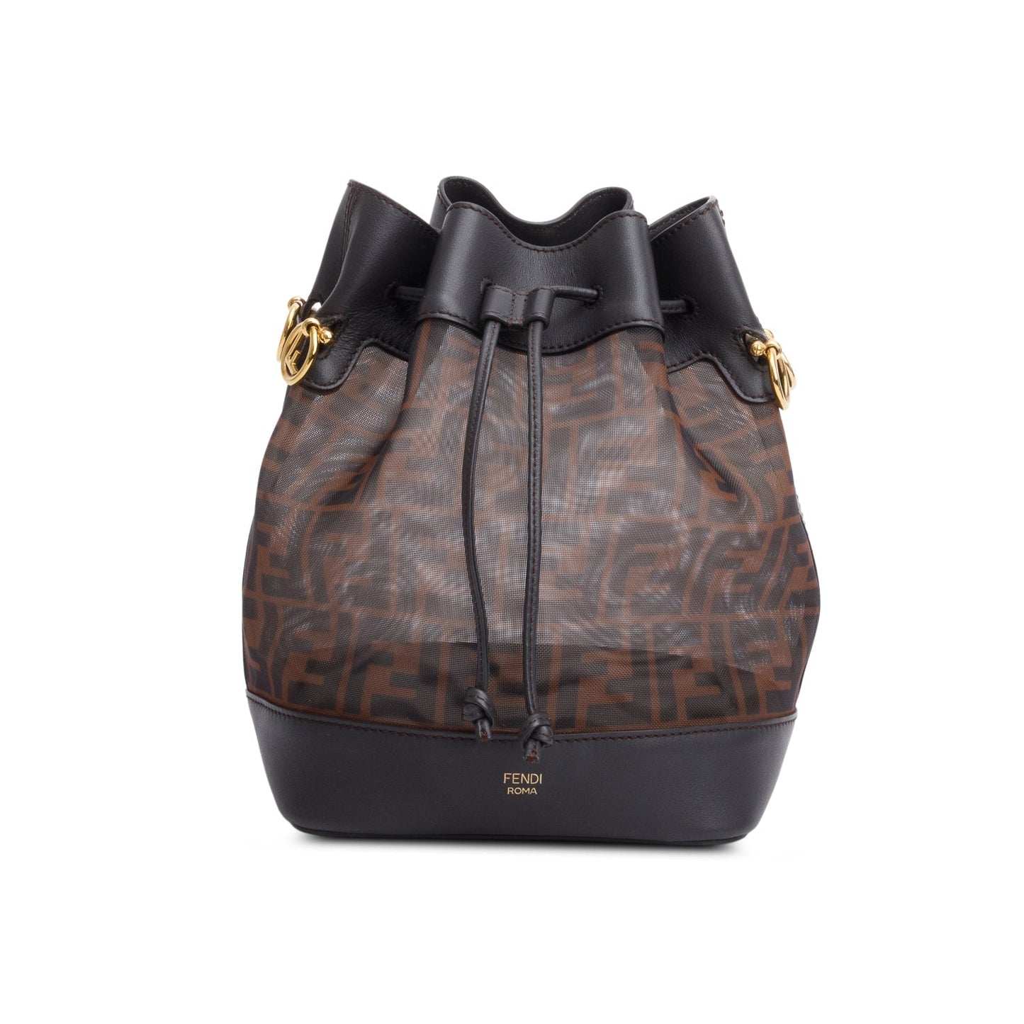 Fendi Zucca Ff Mesh Calfskin Mon Tresor Bucket Leather Brown Bucket Bag