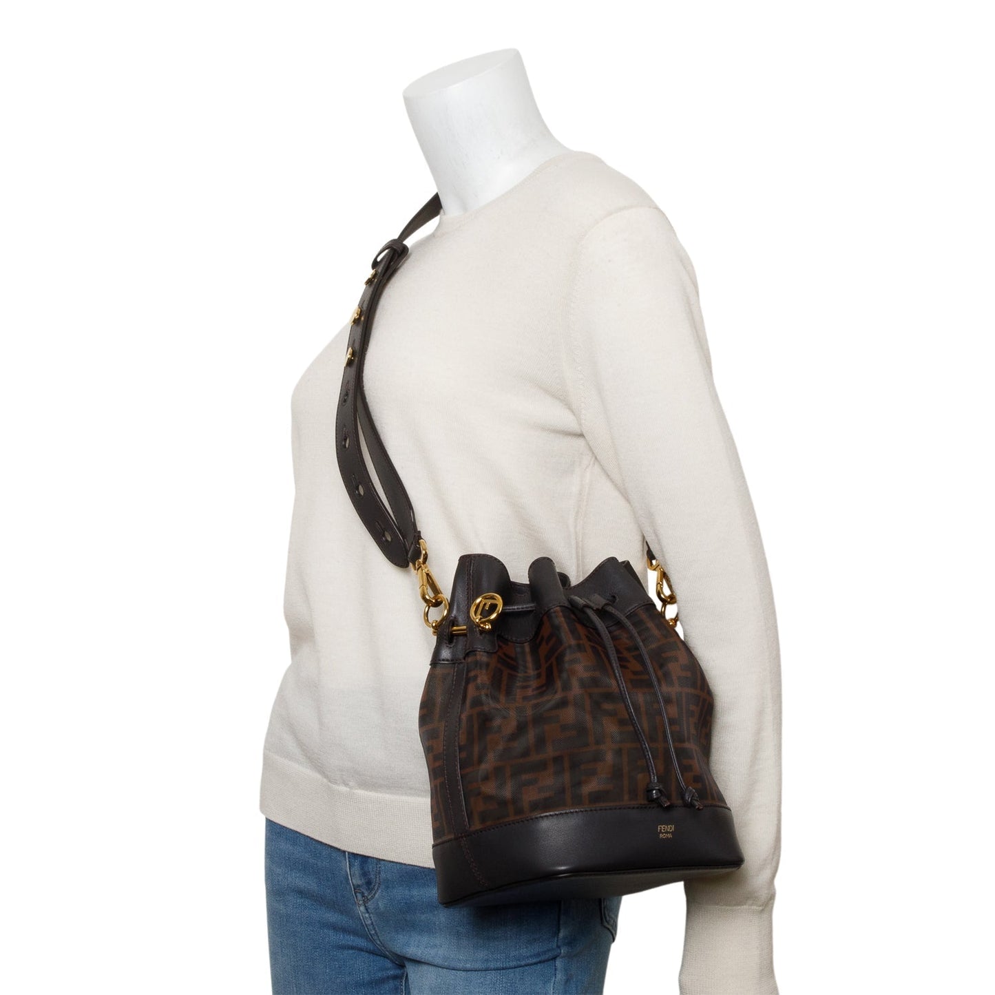 Fendi Zucca Ff Mesh Calfskin Mon Tresor Bucket Leather Brown Bucket Bag