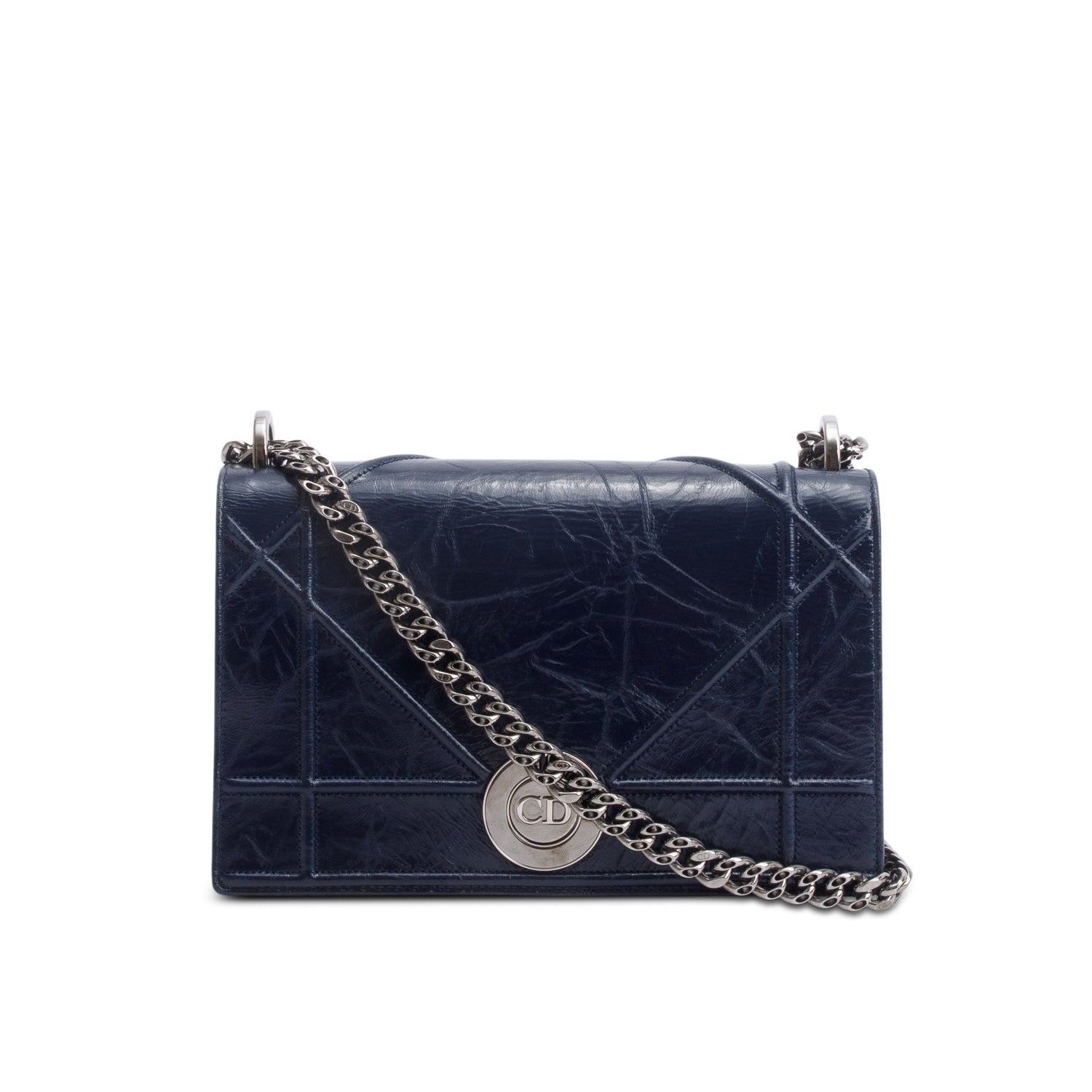 Dior Christian Navy Crinkled Cannage Crystal Embellished ama Leather Medium Travel Bag