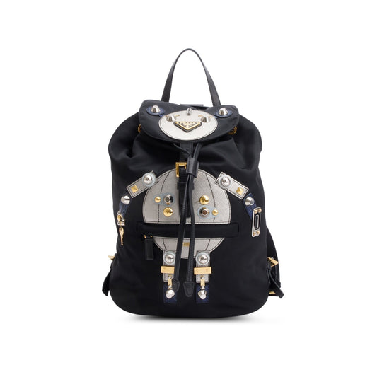 Prada Tessuto Grey Saffiano Trim Robot Backpack Handbag Leather Nylon
