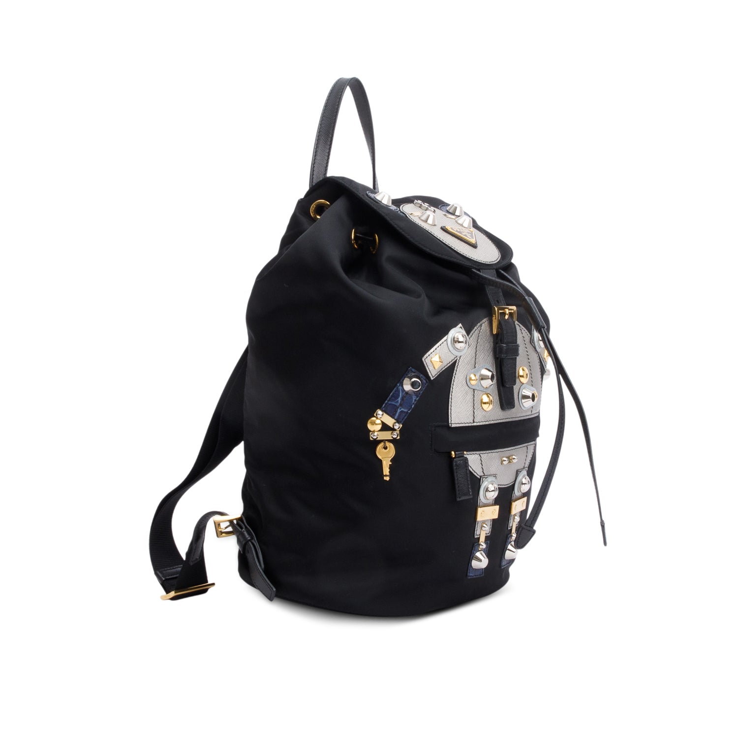 Prada Tessuto Grey Saffiano Trim Robot Backpack Handbag Leather Nylon