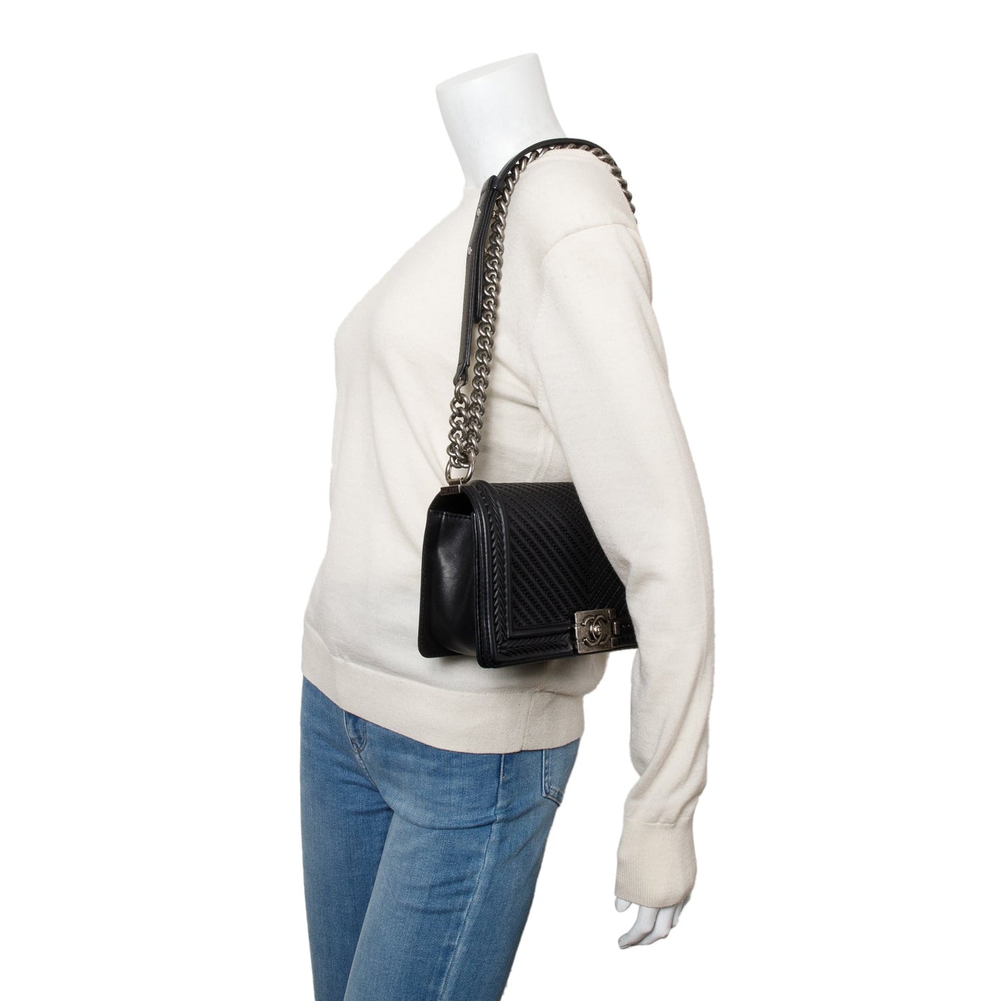Chanel Chevron Quilted Whipstitch Boy Leather Calfskin Black Travel Bag