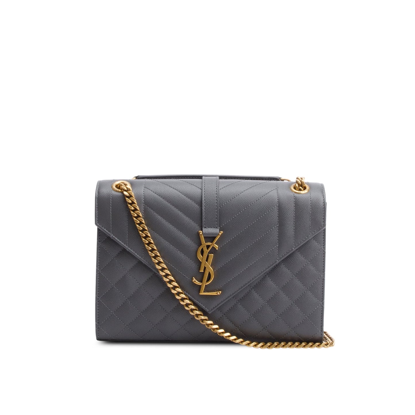 YSL Saint Laurent Grey Grained De Poudre Envelope Shoulder Bag Medium