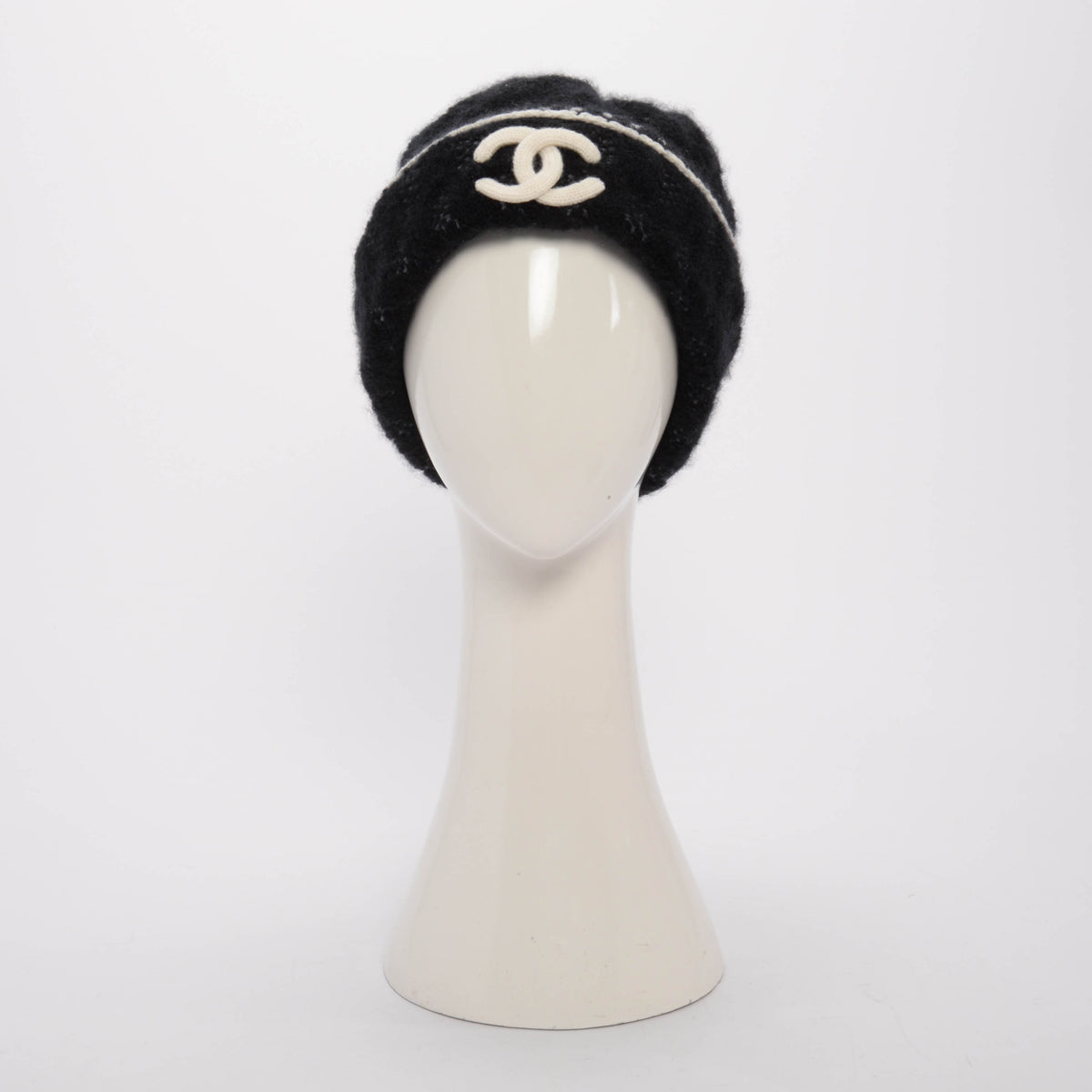 Chanel Black & Ivory Cashmere Blend Cc Beanie Bag