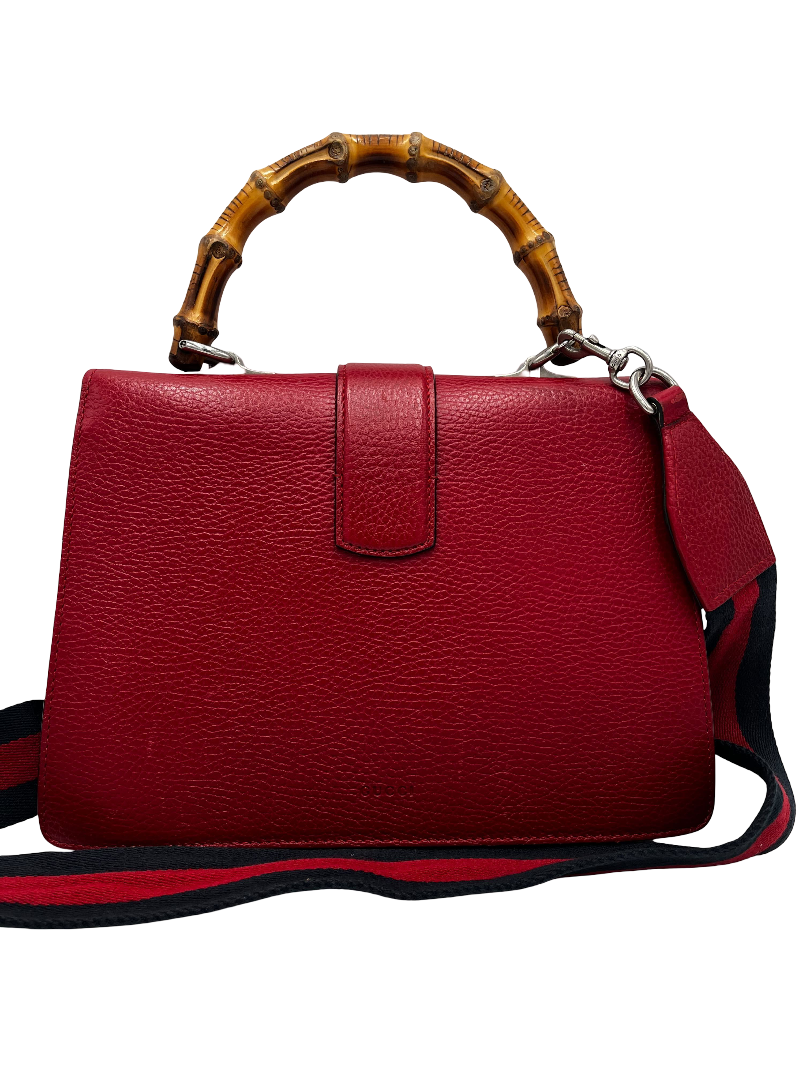 Gucci Dionysus Bamboo Top Handle Bag Leather Red Leather Handbag