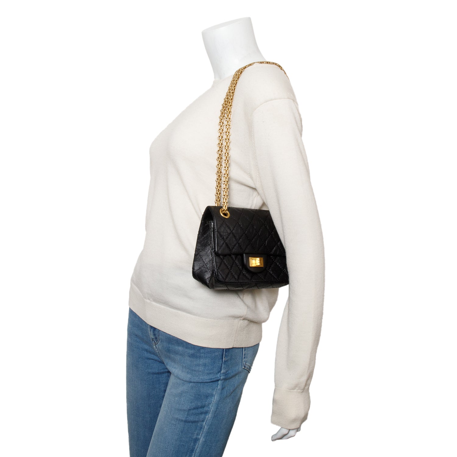 Chanel Quilted Aged 2.55 Reissue Flap Leather Calfskin Black Travel Bag