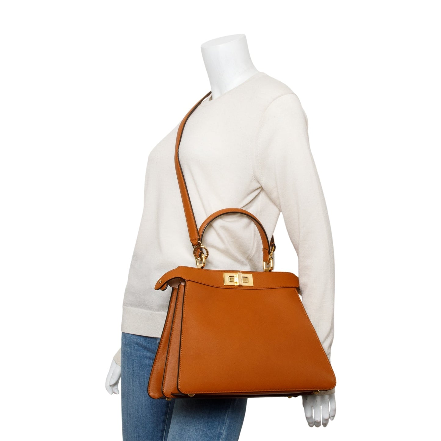 Fendi Calfskin Peekaboo Iseeu Bag Leather Brown Travel Bag