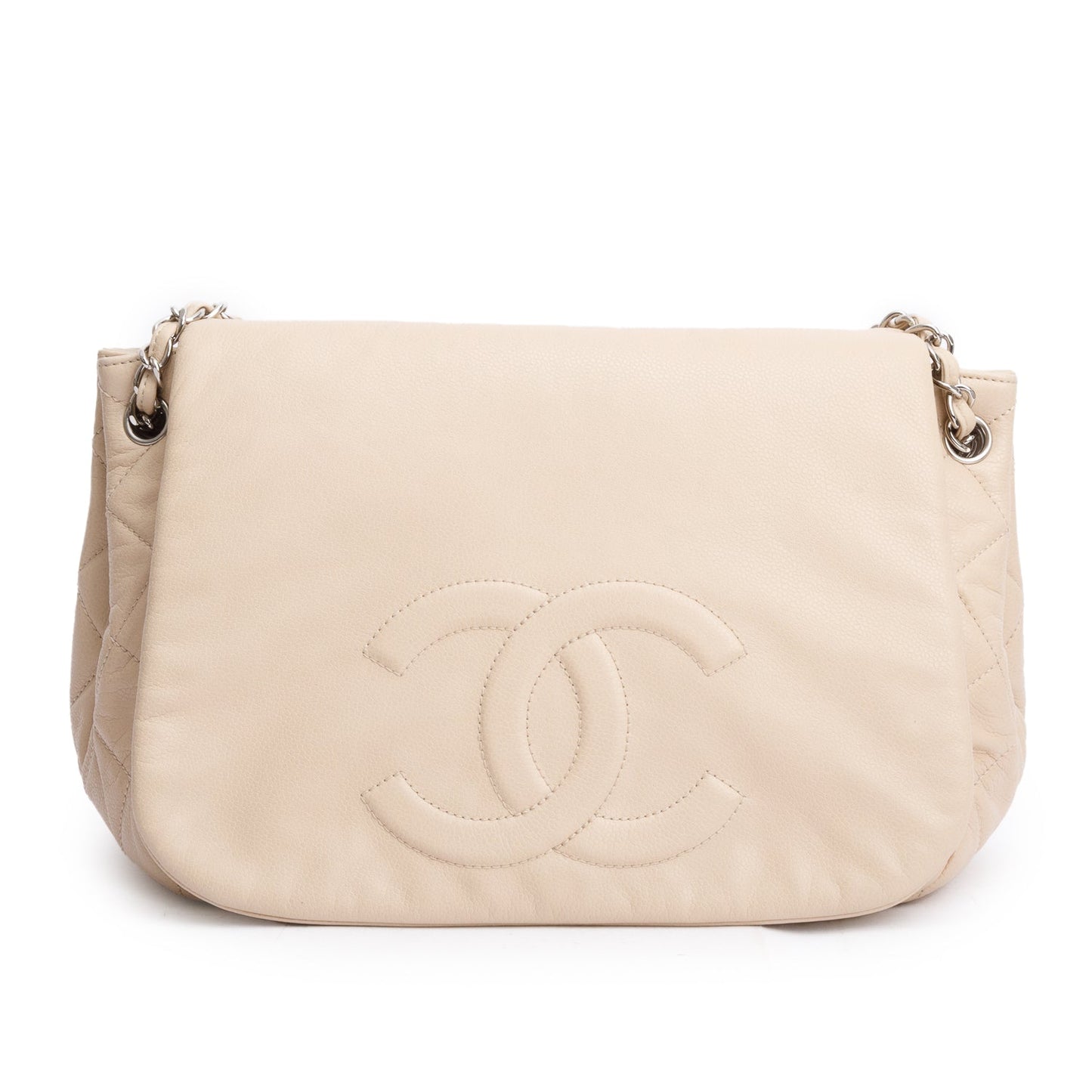 Chanel Caviar CC Timeless Accordion Flap Leather White Travel Bag