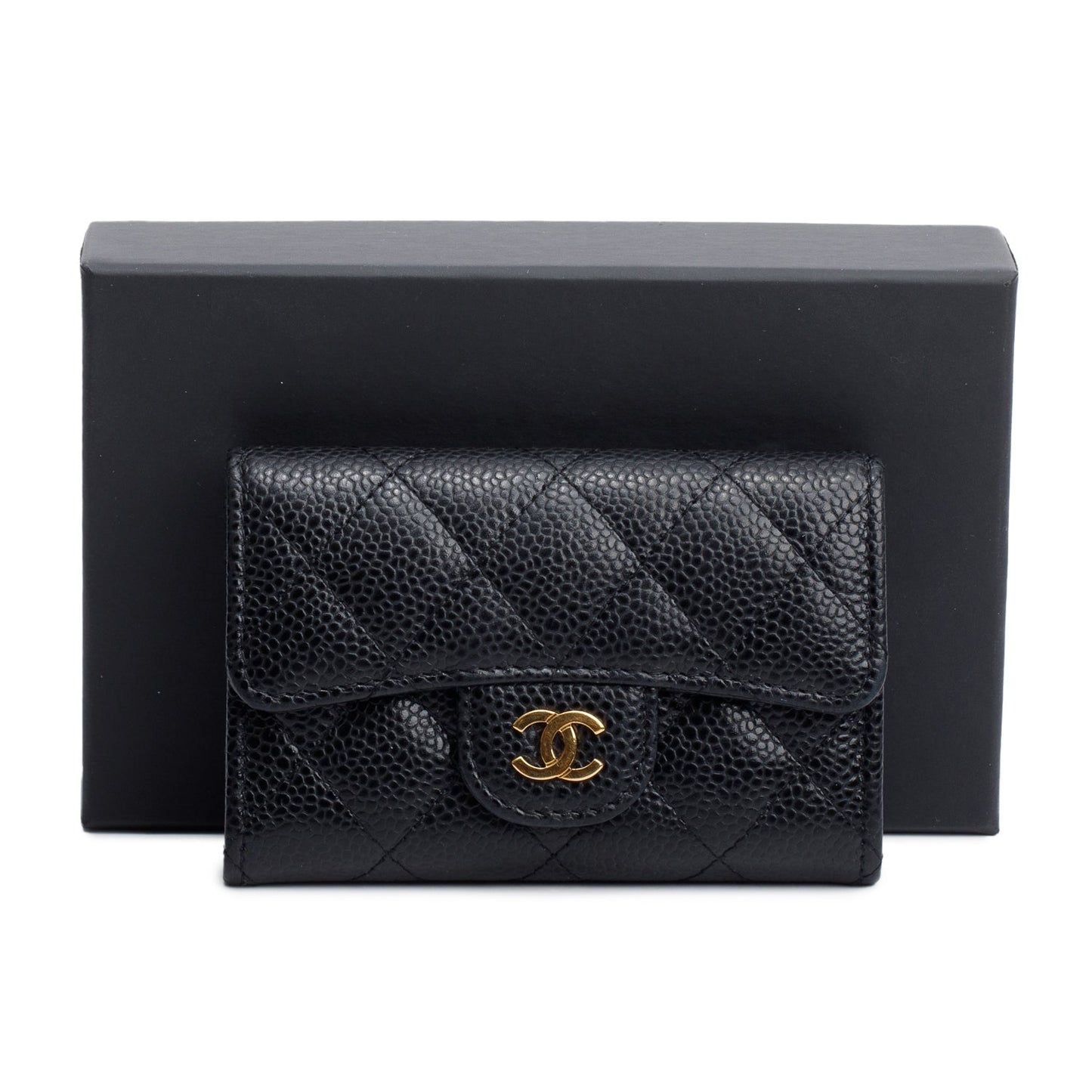 Chanel Quilted Caviar Classic Flap Card Leather Black Wallet Case Authenticity Card