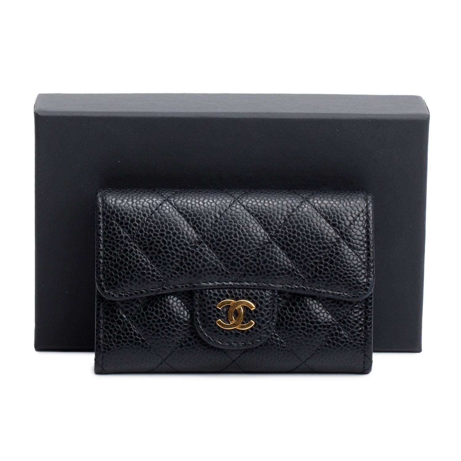 Chanel Quilted Caviar Classic Flap Card Leather Black Wallet Case Authenticity Card