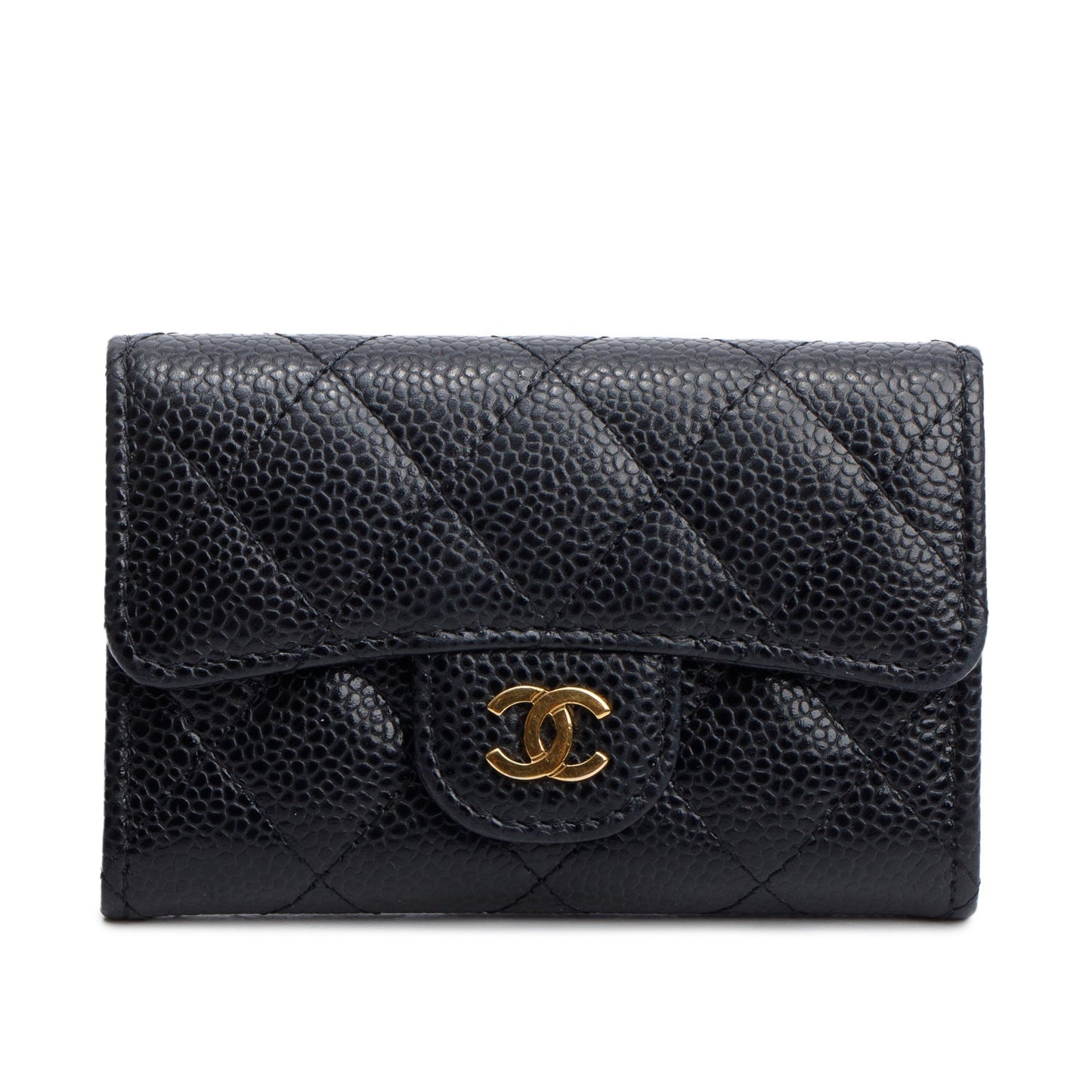 Chanel Quilted Caviar Classic Flap Card Leather Black Wallet Case Authenticity Card