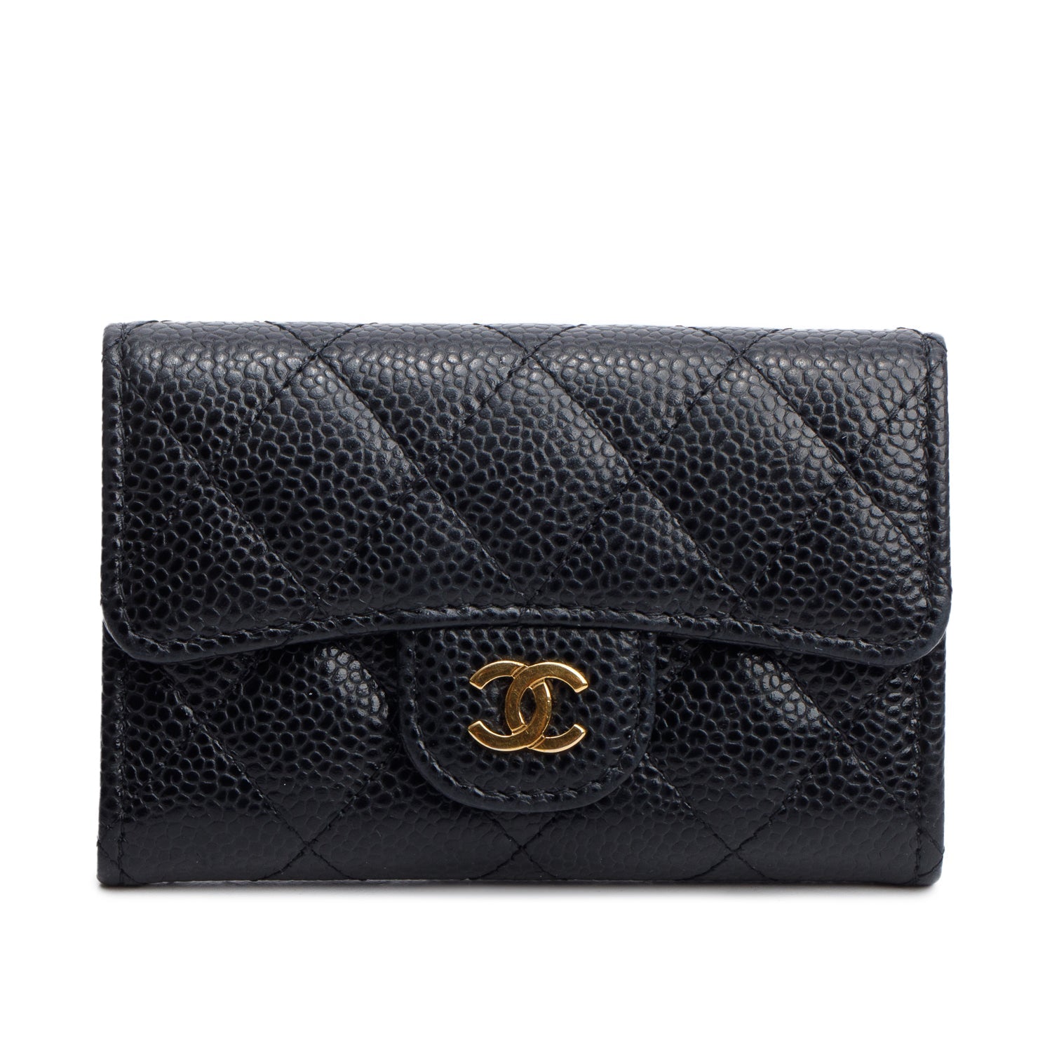 Chanel Quilted Caviar Classic Flap Card Leather Black Wallet Case Authenticity Card