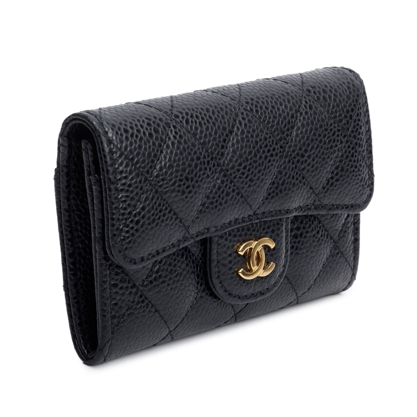 Chanel Quilted Caviar Classic Flap Card Leather Black Wallet Case Authenticity Card